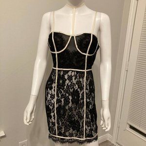 L’Atiste By Amy Sexy Choker Slip See Through Black Lace with Cream Edges SZ M